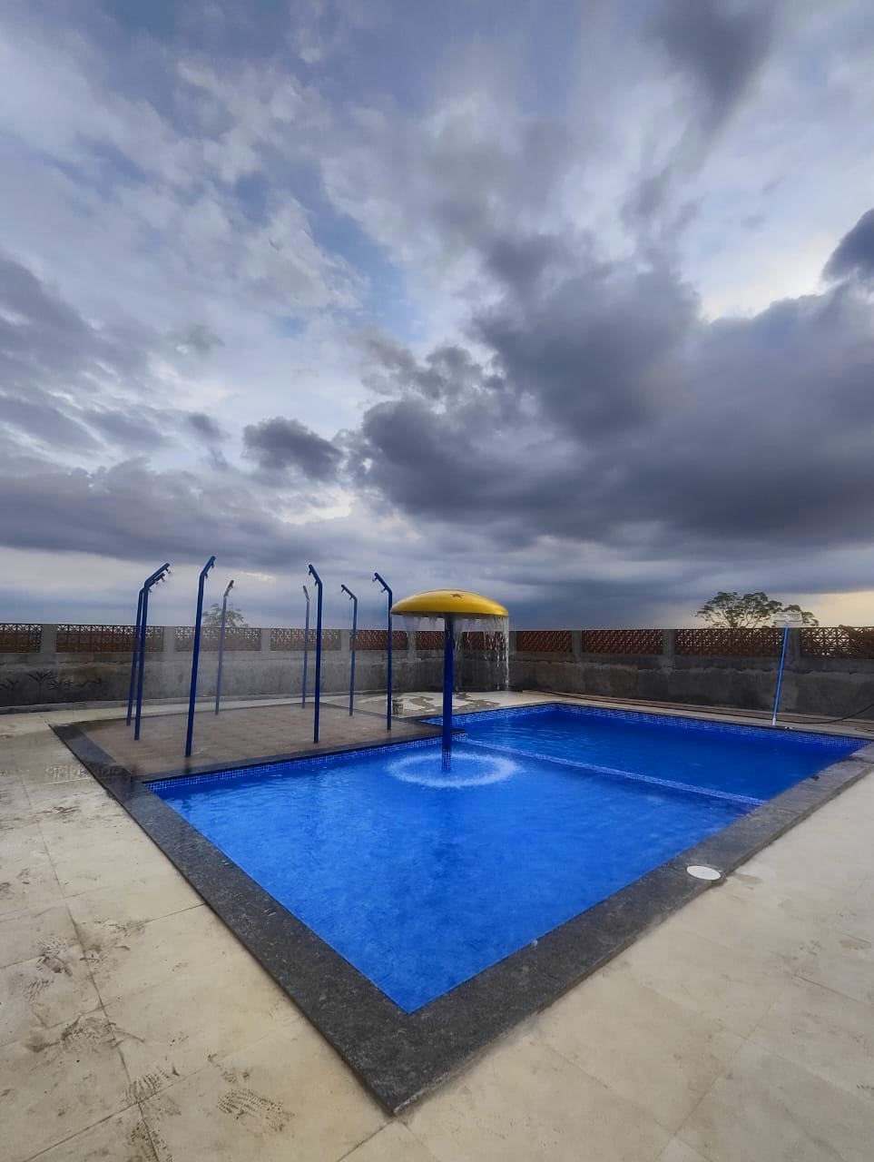 Pool contractor — Rooftop pool with mushroom shower feature