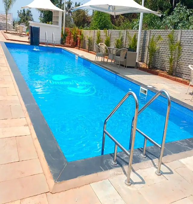 Pool contractor — Modular FRP pool panels being positioned on-site for rooftop installation