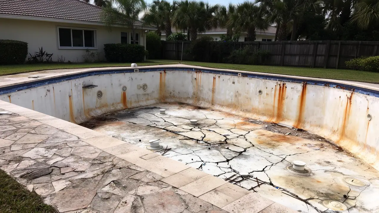 Pool contractor — Cracked shell repair — 3D Bali Sand finish before renovation