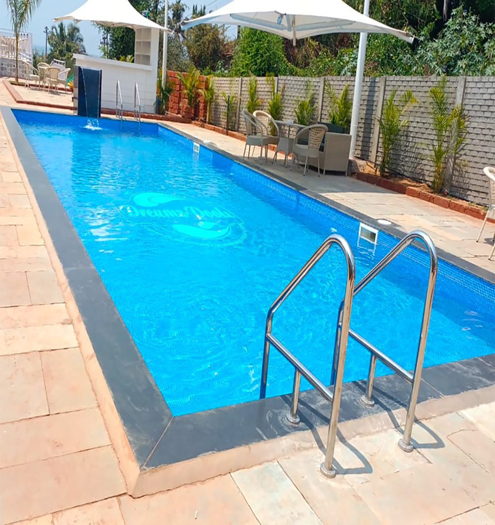 Pool contractor — Modular FRP pool shell being positioned on-site for rooftop installation