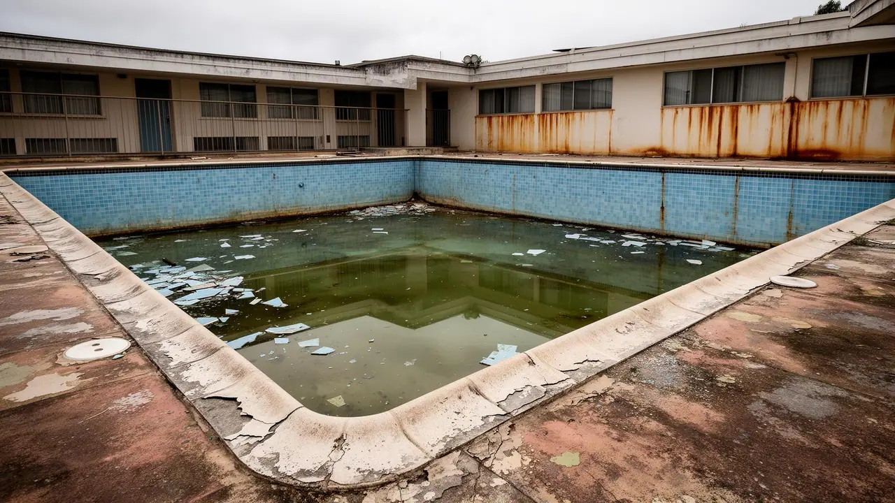 Pool contractor — Hotel courtyard — 3D Sensitive Ocean liner before renovation